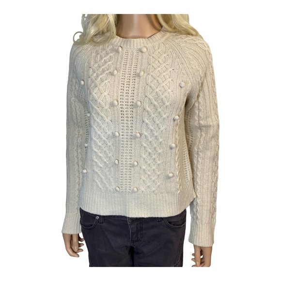 J. Crew Women's Small Lambswool Popcorn Pom Cable-knit Fisherman Sweater HTF - Picture 5 of 16